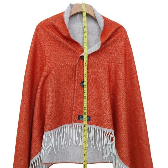 Lambswool Shawl Cape Poncho Womens Small Orange Gray Reversible Two Button Knit - Picture 9 of 11